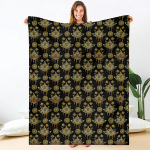 Black And Gold Lotus Flower Print Blanket