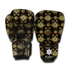 Black And Gold Lotus Flower Print Boxing Gloves