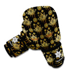 Black And Gold Lotus Flower Print Boxing Gloves