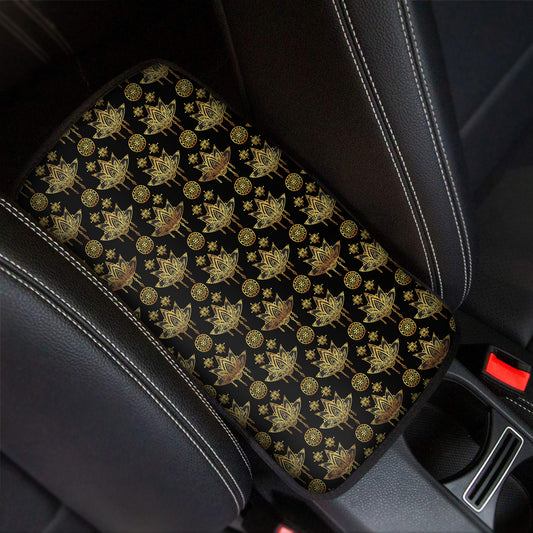 Black And Gold Lotus Flower Print Car Center Console Cover