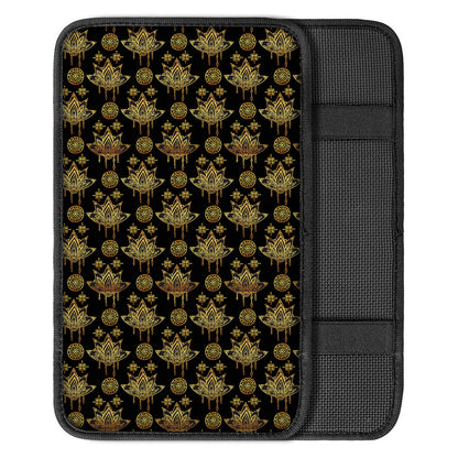 Black And Gold Lotus Flower Print Car Center Console Cover