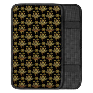 Black And Gold Lotus Flower Print Car Center Console Cover