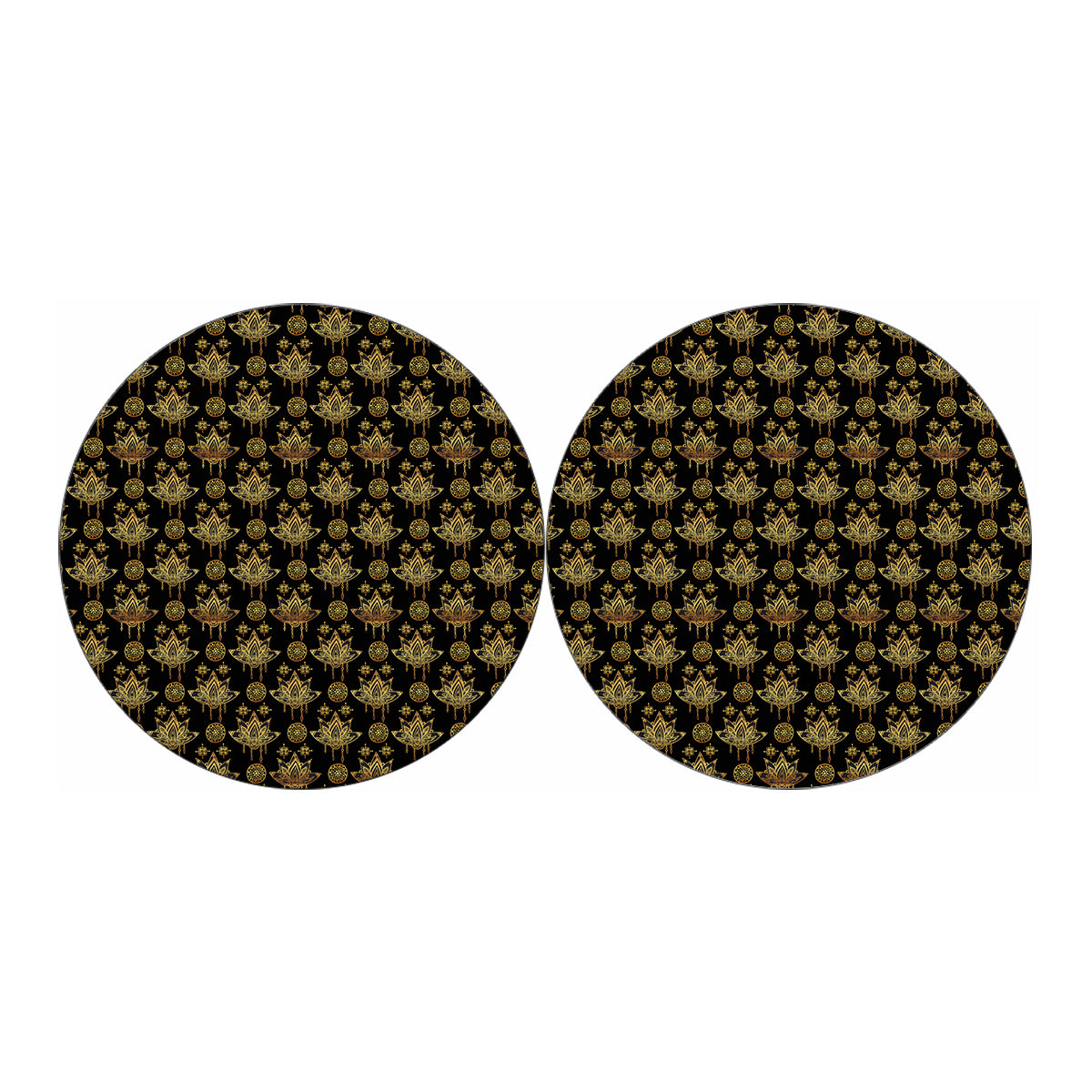 Black And Gold Lotus Flower Print Car Coasters