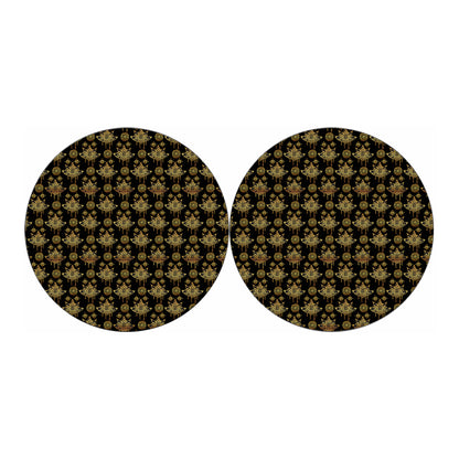 Black And Gold Lotus Flower Print Car Coasters