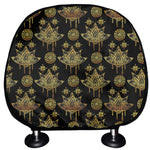 Black And Gold Lotus Flower Print Car Headrest Covers