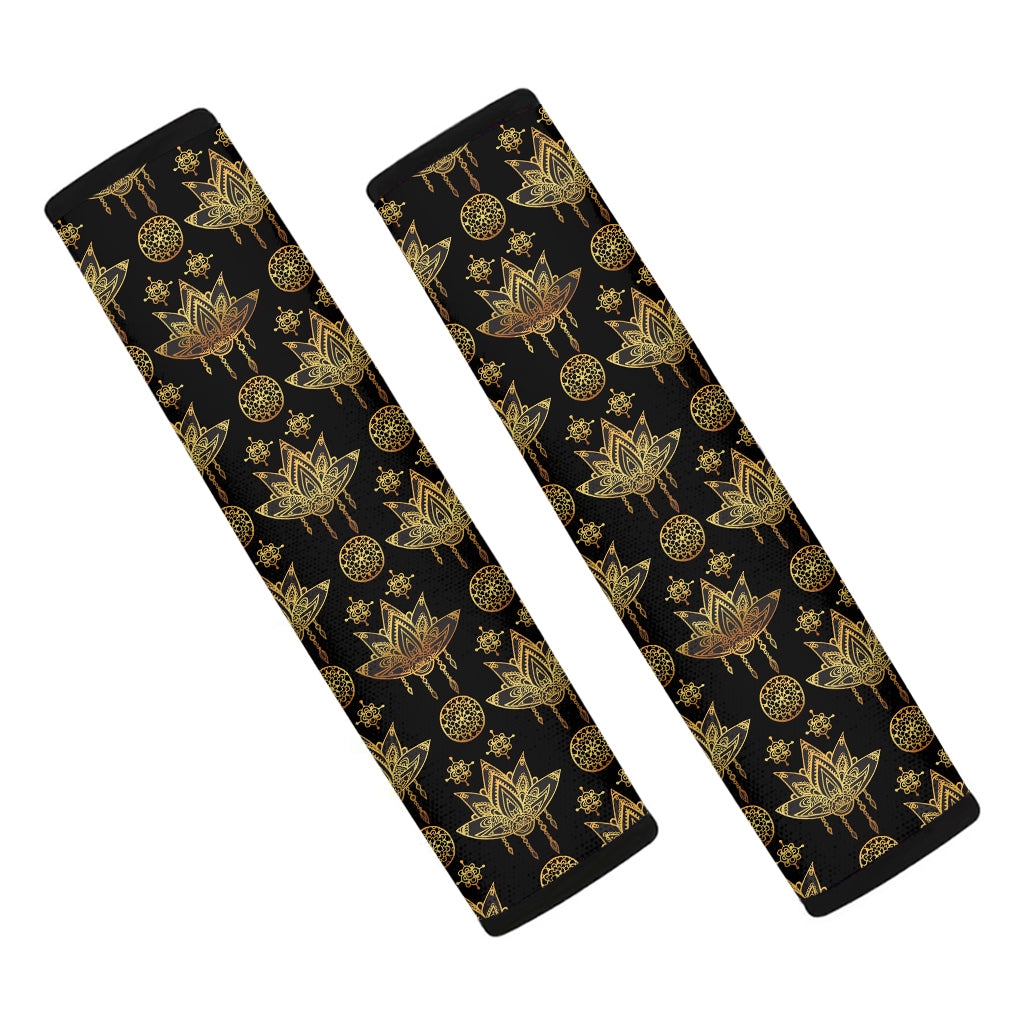 Black And Gold Lotus Flower Print Car Seat Belt Covers