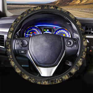 Black And Gold Lotus Flower Print Car Steering Wheel Cover