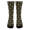 Black And Gold Lotus Flower Print Crew Socks