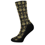 Black And Gold Lotus Flower Print Crew Socks