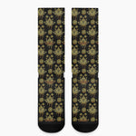 Black And Gold Lotus Flower Print Crew Socks