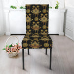 Black And Gold Lotus Flower Print Dining Chair Slipcover
