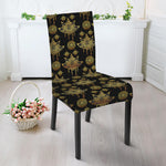 Black And Gold Lotus Flower Print Dining Chair Slipcover