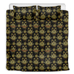 Black And Gold Lotus Flower Print Duvet Cover Bedding Set