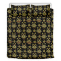 Black And Gold Lotus Flower Print Duvet Cover Bedding Set