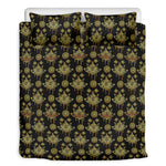 Black And Gold Lotus Flower Print Duvet Cover Bedding Set