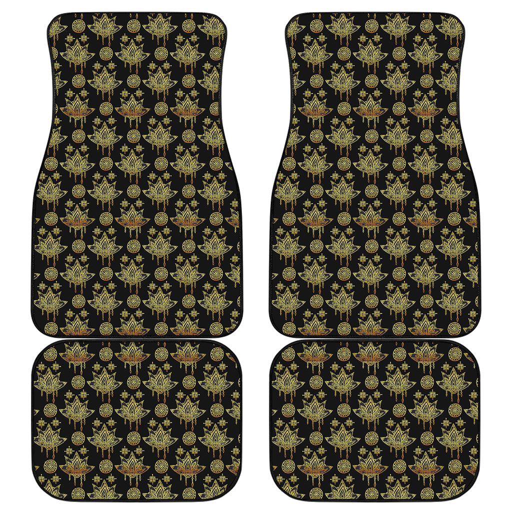 Black And Gold Lotus Flower Print Front and Back Car Floor Mats