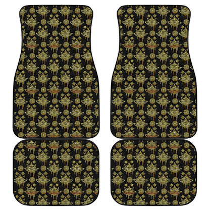Black And Gold Lotus Flower Print Front and Back Car Floor Mats