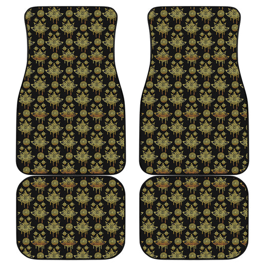 Black And Gold Lotus Flower Print Front and Back Car Floor Mats