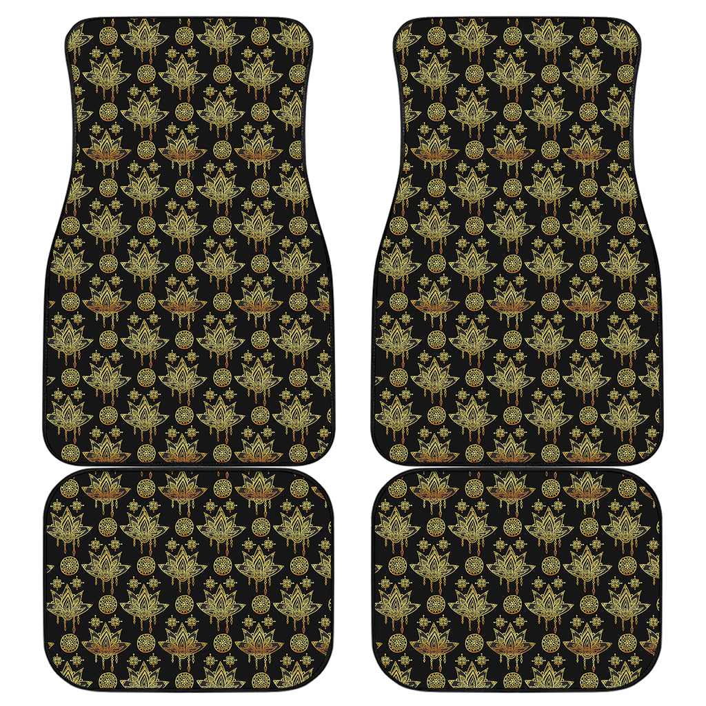 Black And Gold Lotus Flower Print Front and Back Car Floor Mats