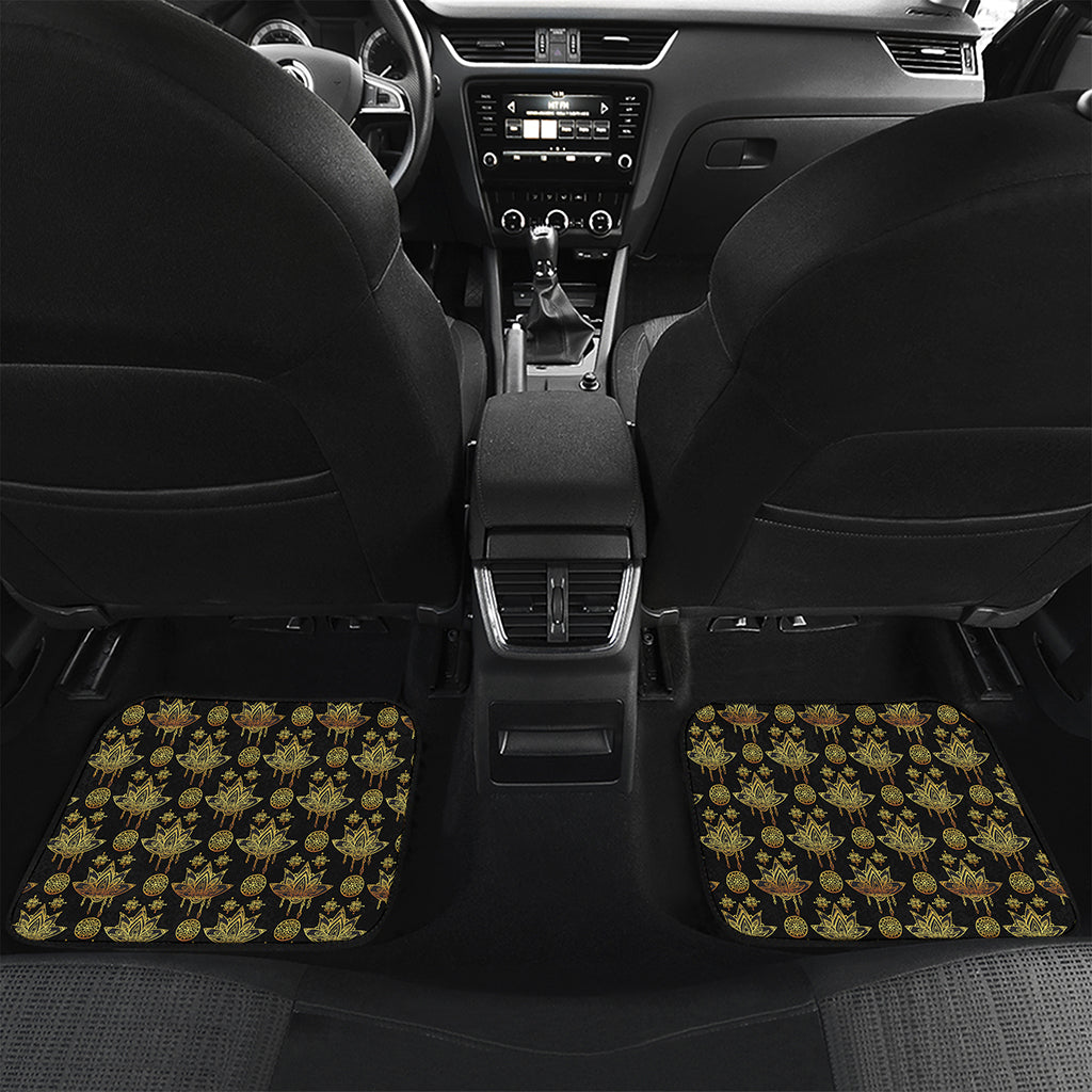 Black And Gold Lotus Flower Print Front and Back Car Floor Mats