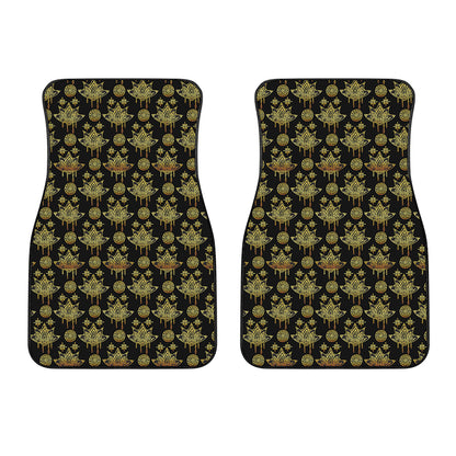 Black And Gold Lotus Flower Print Front Car Floor Mats