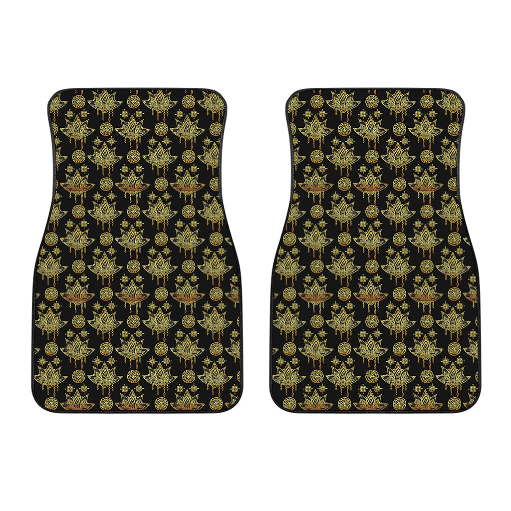 Black And Gold Lotus Flower Print Front Car Floor Mats