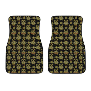 Black And Gold Lotus Flower Print Front Car Floor Mats