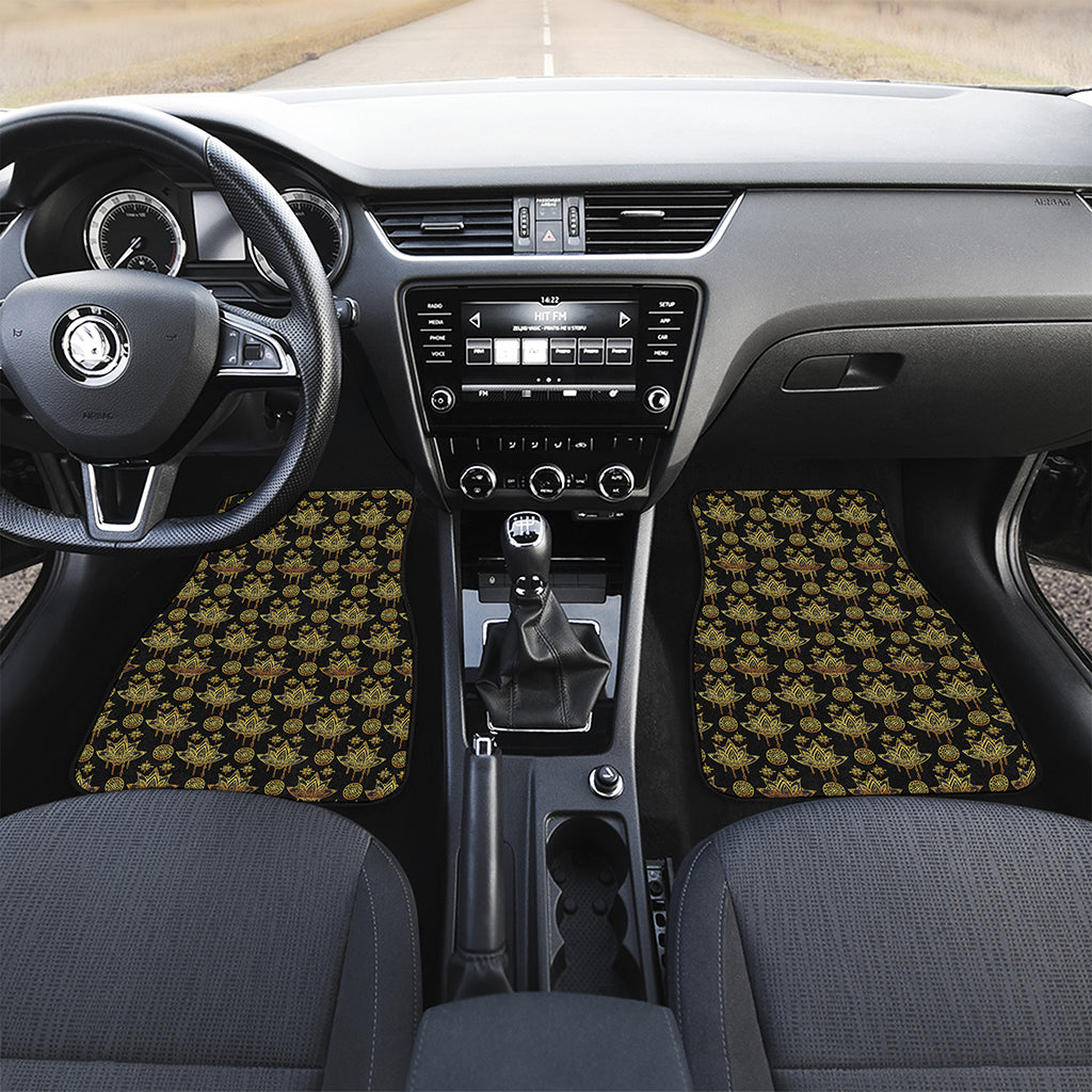 Black And Gold Lotus Flower Print Front Car Floor Mats