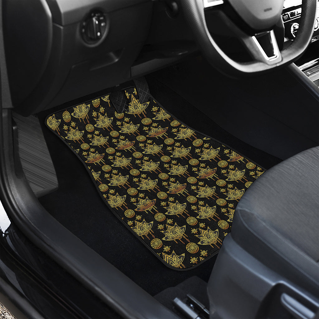 Black And Gold Lotus Flower Print Front Car Floor Mats