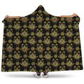 Black And Gold Lotus Flower Print Hooded Blanket