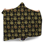Black And Gold Lotus Flower Print Hooded Blanket