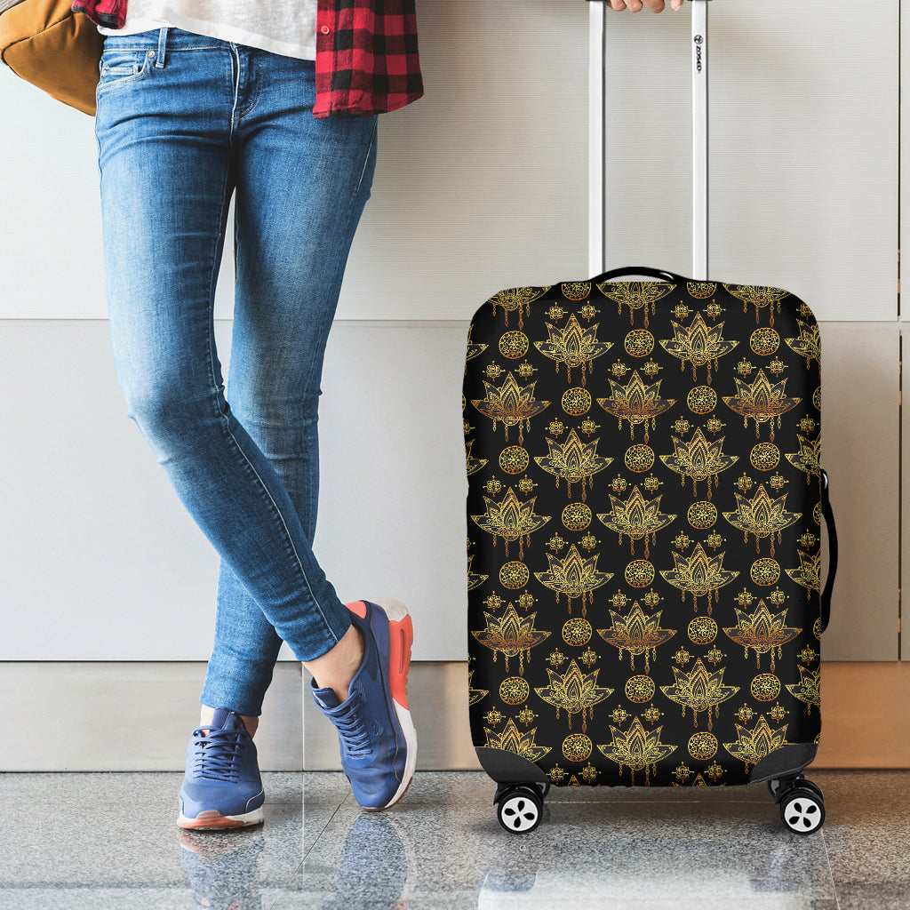 Black And Gold Lotus Flower Print Luggage Cover