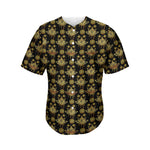 Black And Gold Lotus Flower Print Men's Baseball Jersey