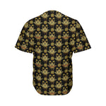 Black And Gold Lotus Flower Print Men's Baseball Jersey