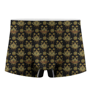 Black And Gold Lotus Flower Print Men's Boxer Briefs