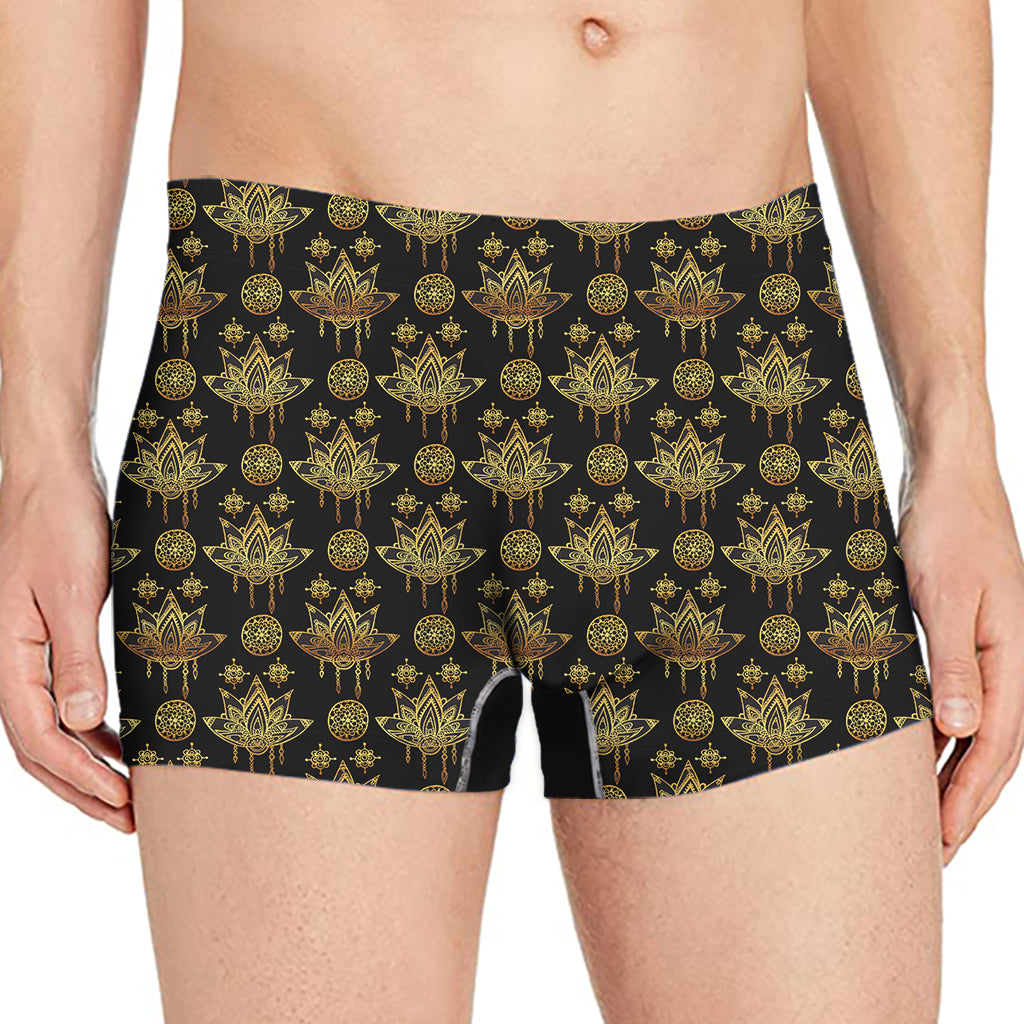 Black And Gold Lotus Flower Print Men's Boxer Briefs