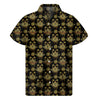 Black And Gold Lotus Flower Print Men's Short Sleeve Shirt