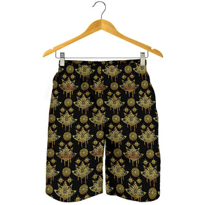 Black And Gold Lotus Flower Print Men's Shorts