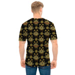 Black And Gold Lotus Flower Print Men's T-Shirt