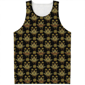 Black And Gold Lotus Flower Print Men's Tank Top