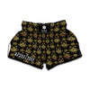 Black And Gold Lotus Flower Print Muay Thai Boxing Shorts