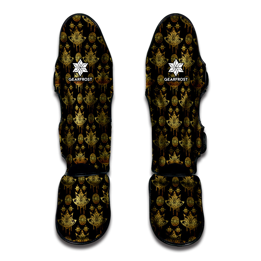 Black And Gold Lotus Flower Print Muay Thai Shin Guard