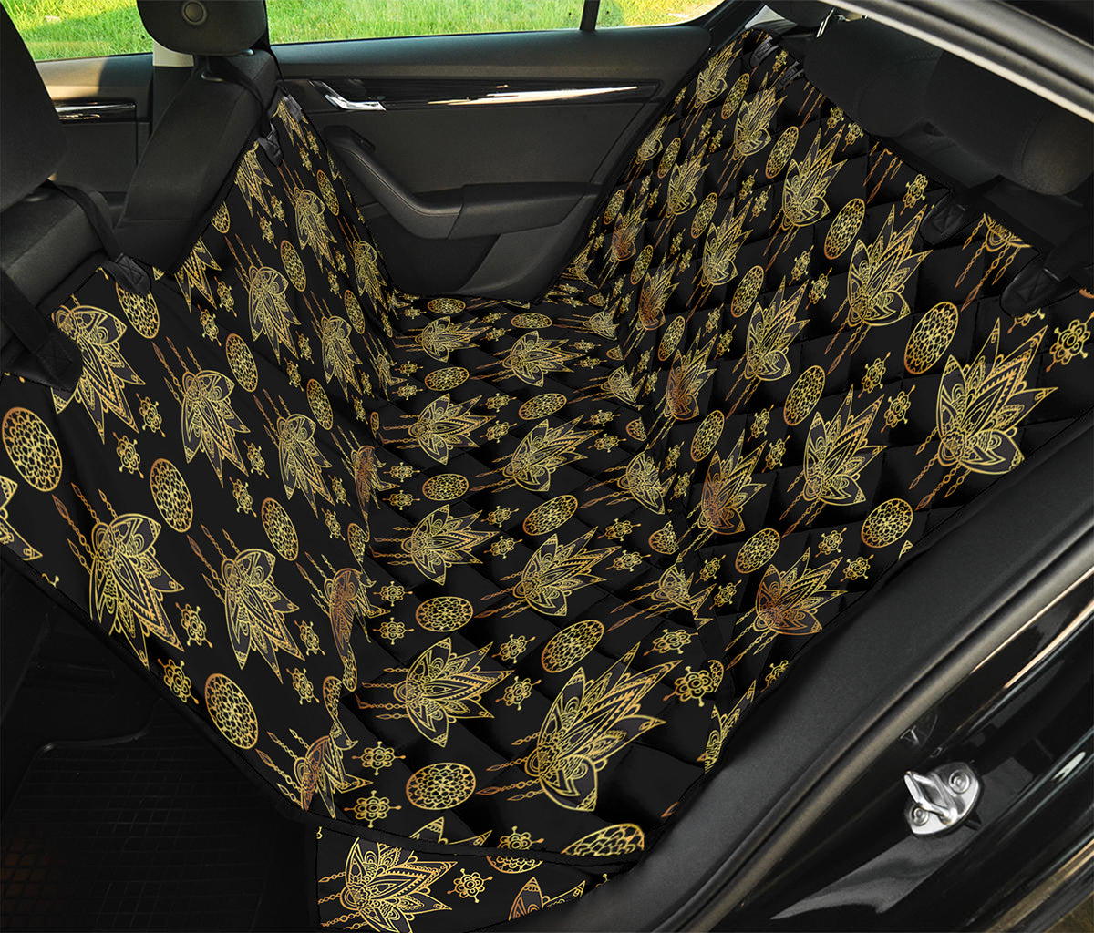 Black And Gold Lotus Flower Print Pet Car Back Seat Cover