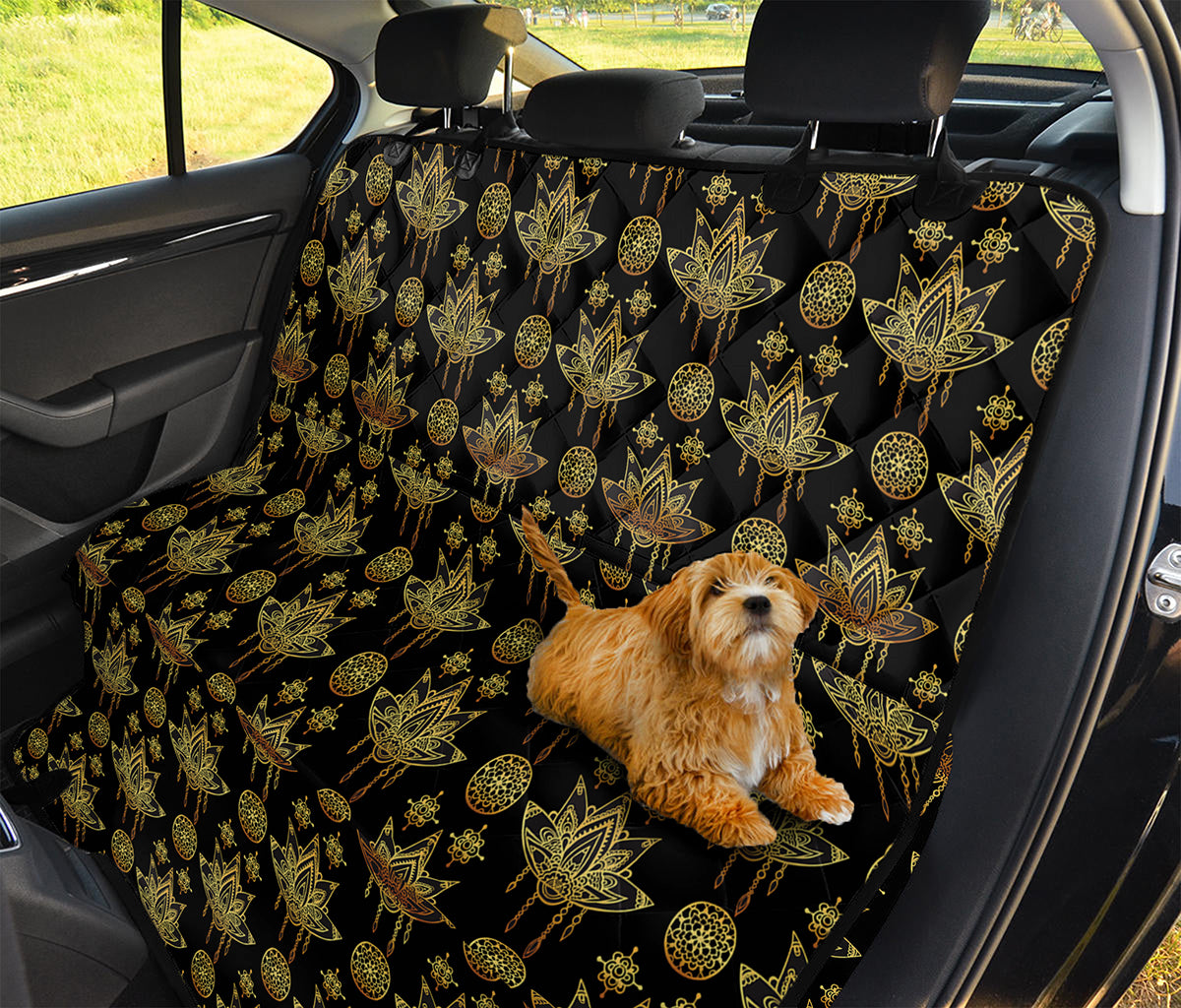 Black And Gold Lotus Flower Print Pet Car Back Seat Cover