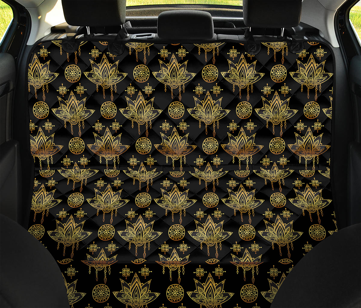 Black And Gold Lotus Flower Print Pet Car Back Seat Cover