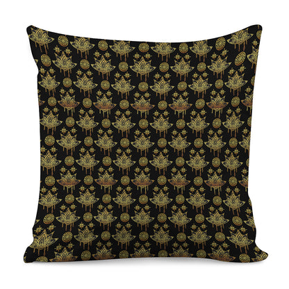Black And Gold Lotus Flower Print Pillow Cover