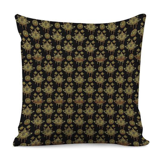 Black And Gold Lotus Flower Print Pillow Cover