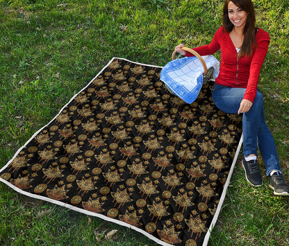Black And Gold Lotus Flower Print Quilt