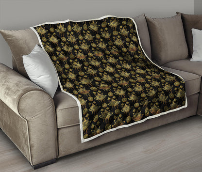 Black And Gold Lotus Flower Print Quilt