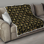 Black And Gold Lotus Flower Print Quilt